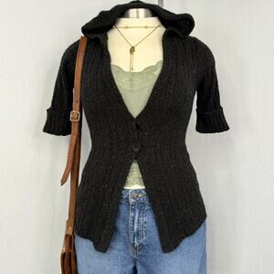 Fairycore Two Button Short Sleeve Hooded Sweater Top Size Large